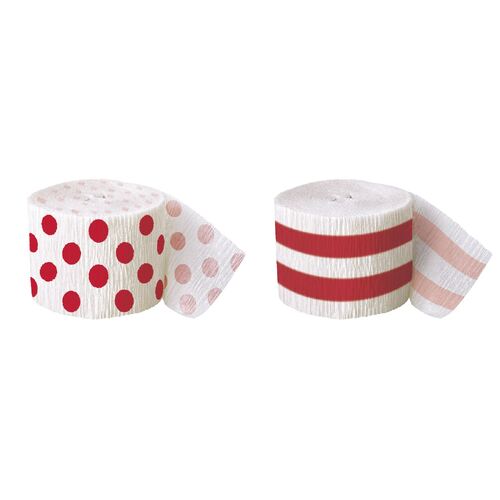 Crepe streamers Ruby Red Stripes And Dots 2 Pack