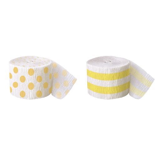 Crepe streamers Sun Yellow Stripes And Dots 2 Pack