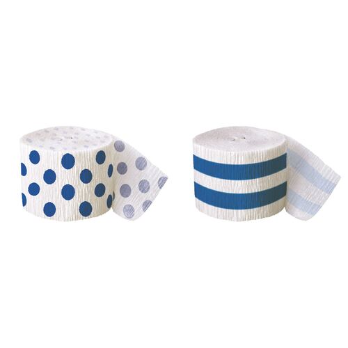 Crepe streamers Royal Blue Stripes And Dots 2 Pack