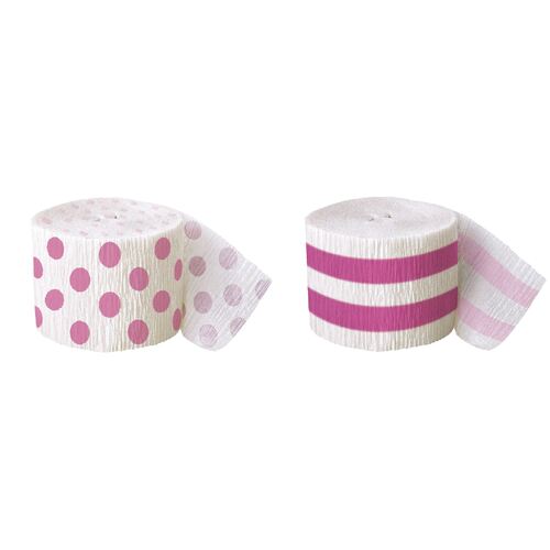 Crepe streamers Hot Pink Stripes And Dots 2 Pack