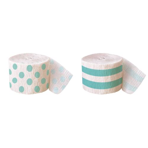 Crepe streamers Caribbean Teal Stripes And Dots 2 Pack
