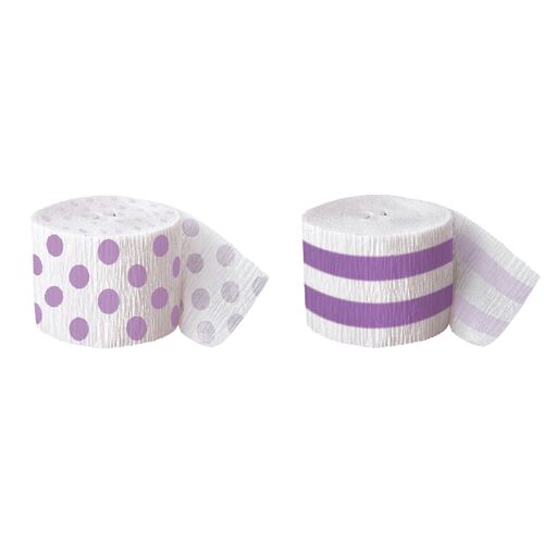 Crepe streamers Pretty Purple Stripes And Dots 2 Pack