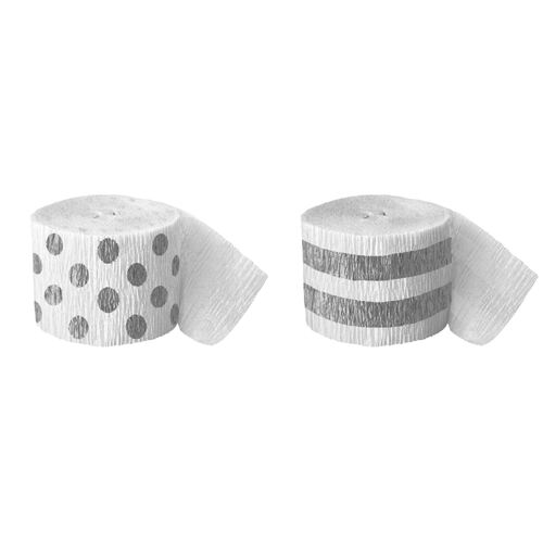 Crepe streamers Silver Stripes And Dots 2 Pack