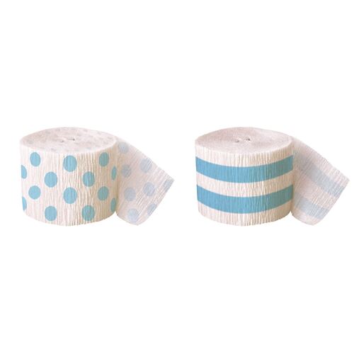 Crepe streamers Powder Blue Stripes And Dots 2 Pack