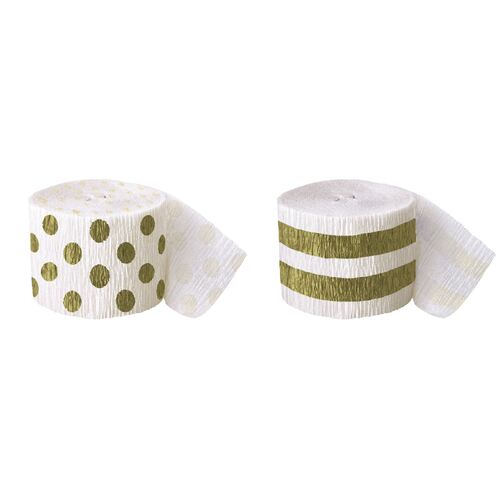 Crepe streamers Gold Stripes And Dots 2 Pack