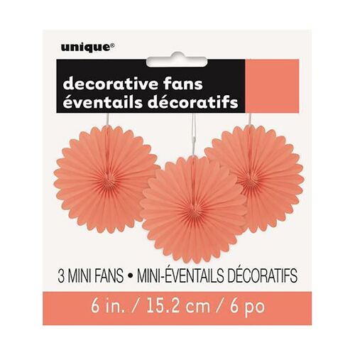 3 Decorative Fans 15cm - Coral