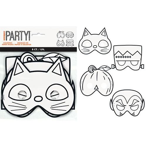 Colour Your Own Halloween Paper Masks 8 Pack