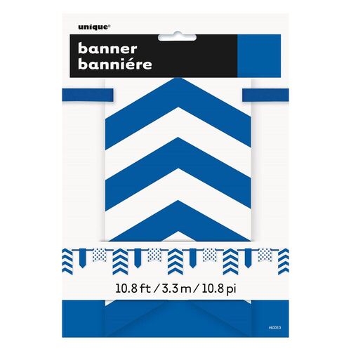 Dots Stripes & Chevron Paper Pennant Banner Royal Blue 3.3m