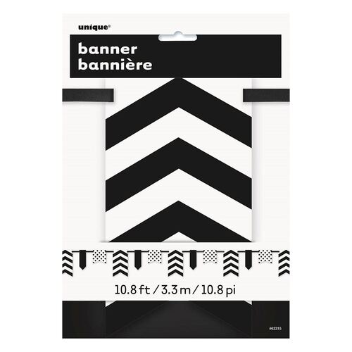 Dots Stripes & Chevron Paper Pennant Banner Midnight Black 3.3m