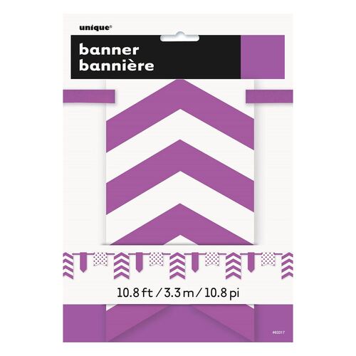 Dots Stripes & Chevron Paper Pennant Banner Pretty Purple 3.3m