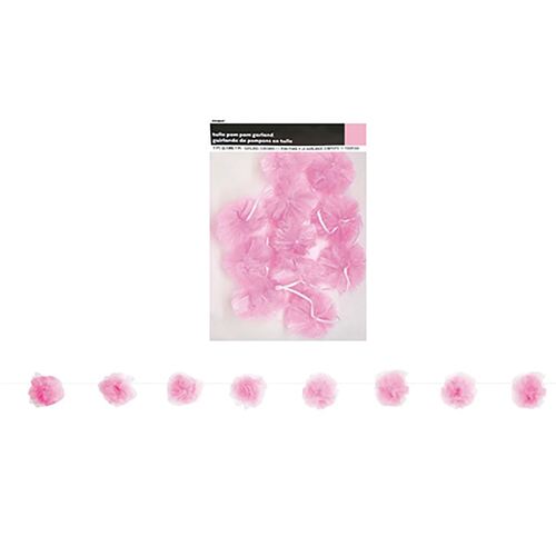 Tulle Pom Pom Garland 7ft-Pink