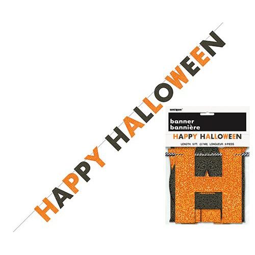 Happy Halloween Black & Orange Glitter Jointed Banner 