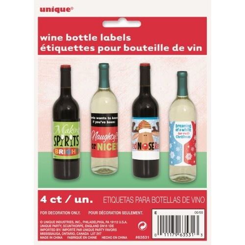 4 Christmas Wine Bottle Labels
