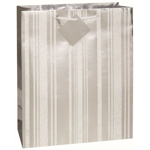 Silver Glitter Stripe Large Gift Bag