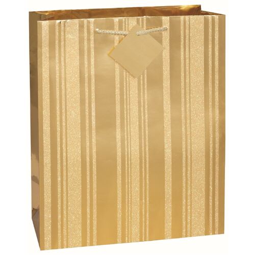 Gold Glitter Stripe Large Gift Bag