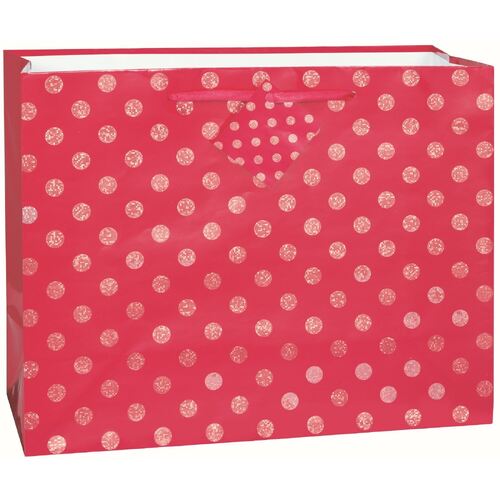 Hot Pink Glitter Dot Horizontal Large Gift Bag
