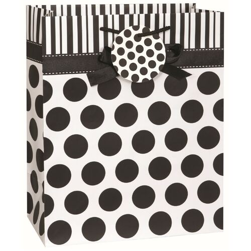 Black & White Dots With Bow Large Gift Bag