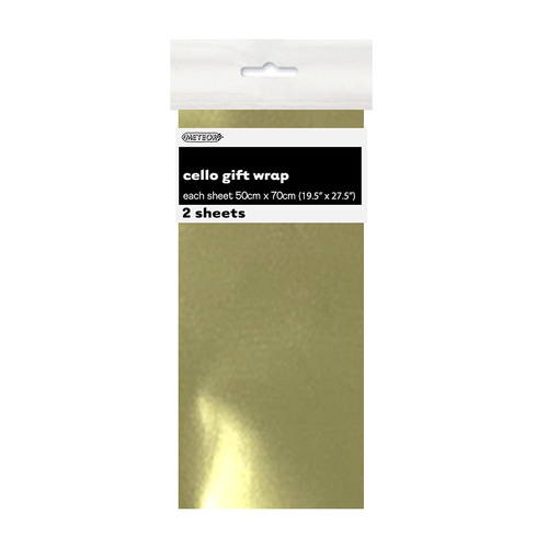 Metallic Gold Premium Cello Wrap Sheets 50cm X 70cm 2 Pack