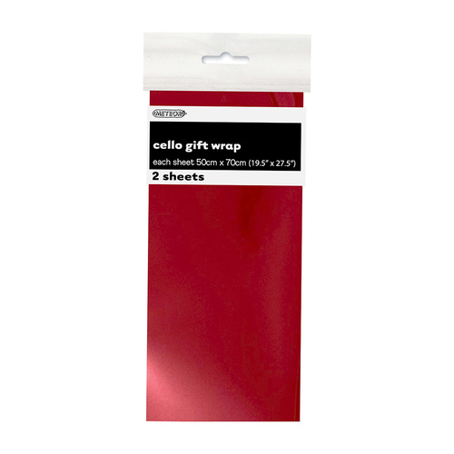 Metallic Red Premium Cello Wrap Sheets 50cm X 70cm 2 Pack