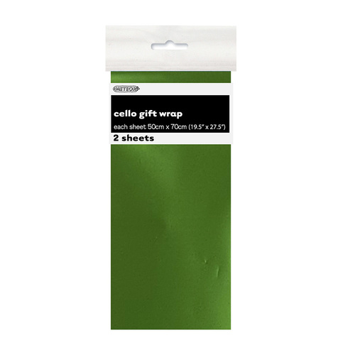Metallic Green Premium Cello Wrap Sheets 50cm X 70cm 2 Pack