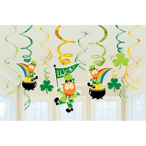 St Patrick's Day Value Pack Foil Swirl Decorations 12 Pack