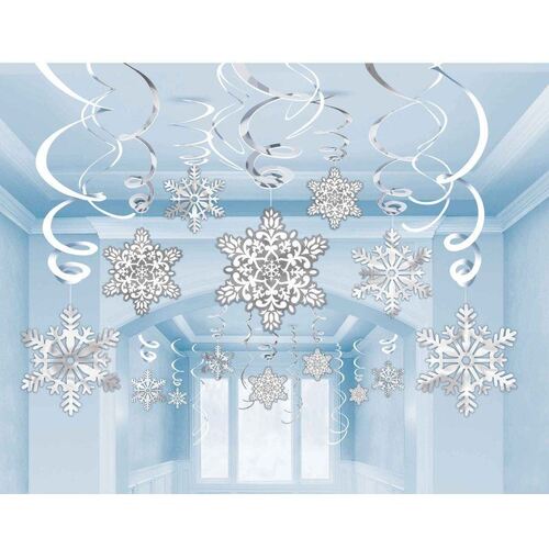 Snowflakes Silver & White Foil Swirl Decorations Mega Value Pack