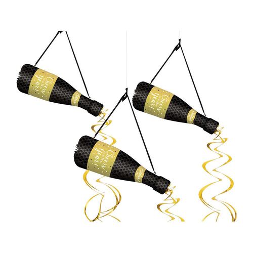 Cheers to a New Year Honeycomb Bottles Hanging Decorations 3 Pack