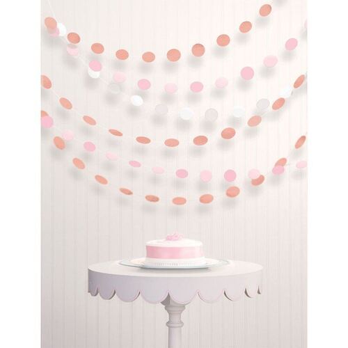 Rose Gold & Blush String Decorations Round Paper & Foil 6 Pack