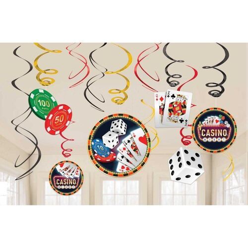 Roll The Dice Casino Hanging Swirl Decorations Value Pack