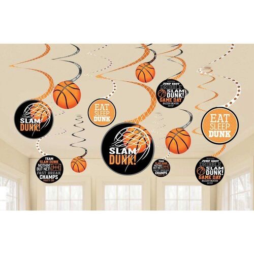 Nothin' But Net Basketball Spiral Hanging Decorations 12 Pack