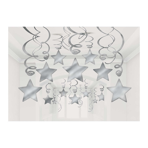 Shooting Stars Foil Mega Value Pack Swirl Decorations Silver 30 Pack