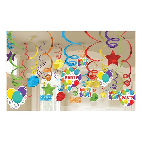Birthday Celebration Hanging Swirl Decorations Mega Value Pack