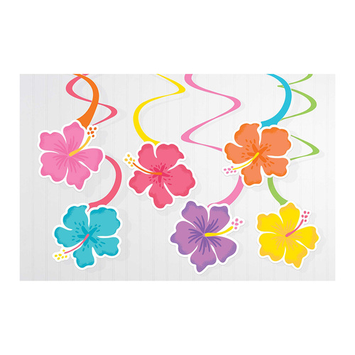 Summer Hibiscus Spiral Swirls Hanging Decorations 12 Pack