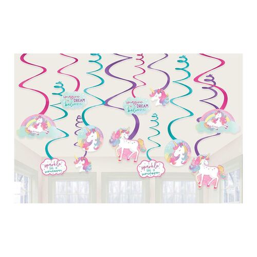Enchanted Unicorn Spiral Swirls Hanging Decorations 12 Pack