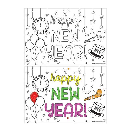 Happy New Year Colouring Activity Paper Placemats 24 Pack
