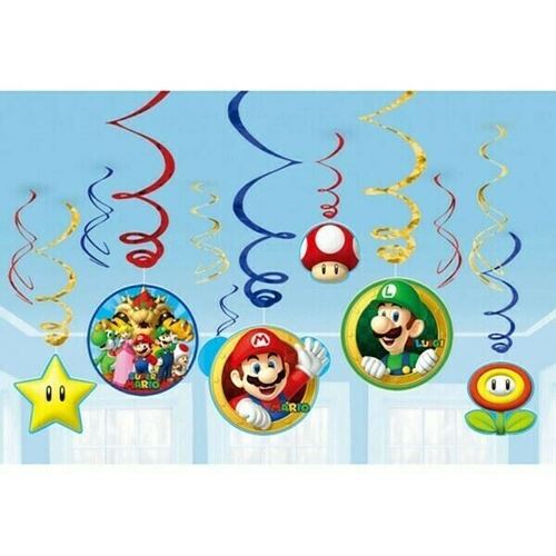 Super Mario Brothers Hanging Swirls Decorations Value Pack (18cm) 12 Pack