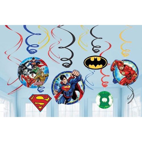 Justice League Hanging Swirls Decorations Value Pack 12 Pack