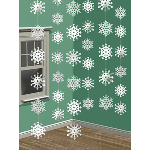 Snowflakes Hanging Foil String Decorations 6 Pack