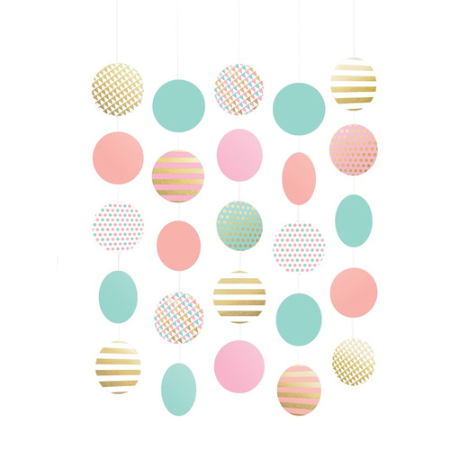 Pastel Hanging Circle Decorations Paper & Hot Stamped 5 Pack