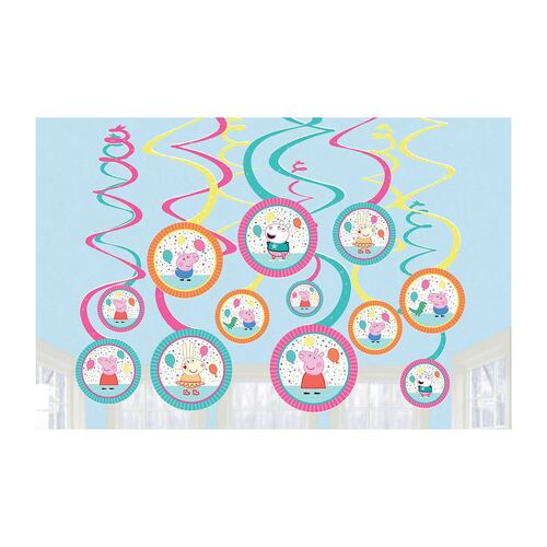 Peppa Pig Confetti Party Spiral Swirls Hanging Decorations 12 Pack