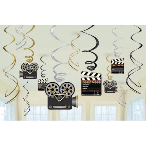 Lights Camera Action! Value Pack Foil Swirl Decorations 12 Pack