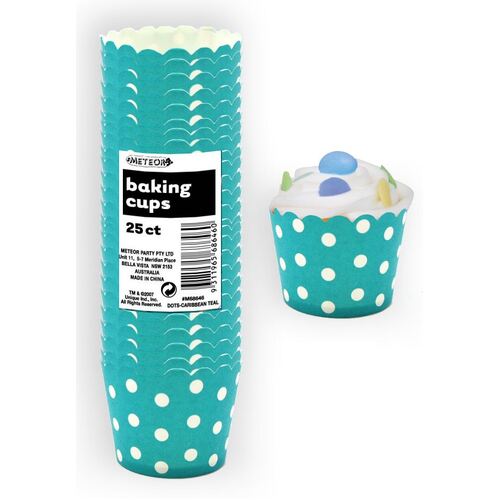 Dots Caribbean Teal Paper Baking Cups 25 Pack
