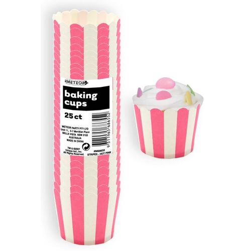 Stripes Hot Pink Paper Baking Cups 25 Pack