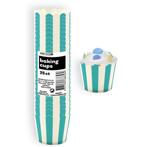 Stripes Caribbean Teal Paper Baking Cups 25 Pack