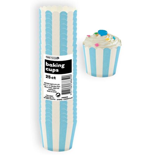 Stripes Powder Blue Paper Cupcake Baking Cups 25 Pack