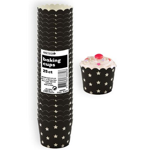 Stars Black Paper Baking Cups 25 Pack