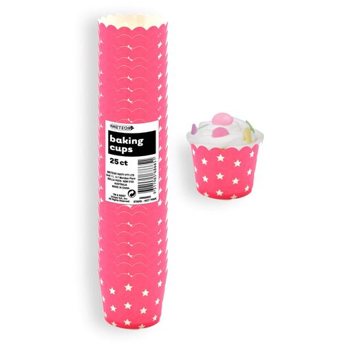 Stars Hot Pink Paper Baking Cups 25 Pack