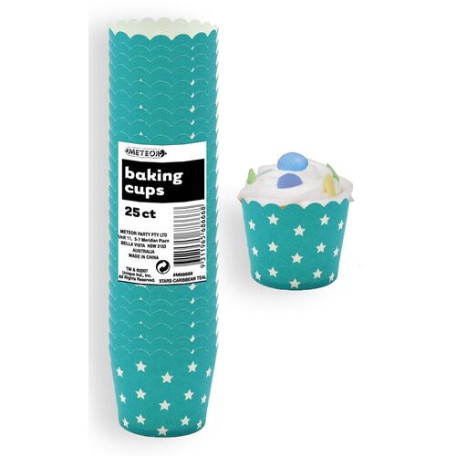 Stars Caribbean Teal Paper Cupcake Baking Cups 25 Pack