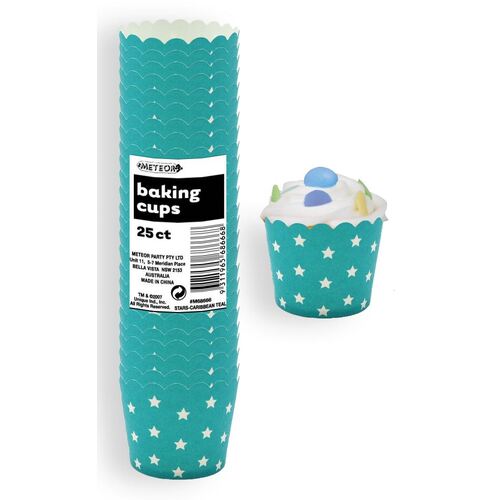 Stars Caribbean Teal Paper Baking Cups 25 Pack