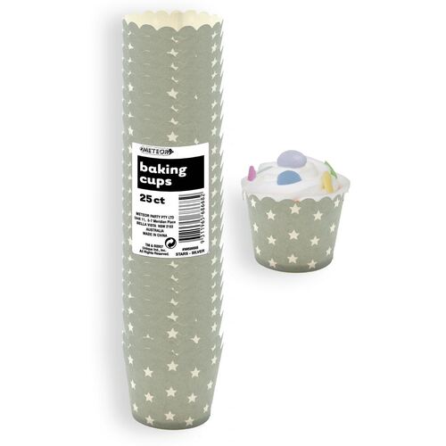 Stars Silver Paper Baking Cups 25 Pack